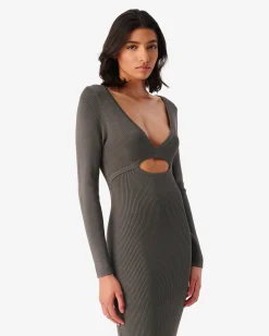 Robe Midi Cotelee Col V Eugenia