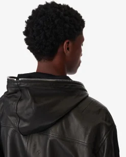 Veste A Capuche En Cuir Perfore Prane